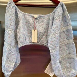 NWT LoveShackFancy Albertina Cropped Top in Bella Blue Lace details brand new​